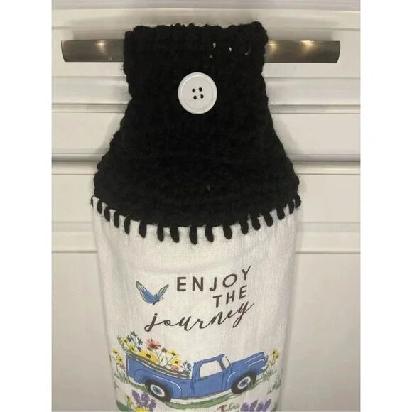 Crochet Top Kitchen Towel- Enjoy the Journey Truck Flowers Butterfly Spring - Picture 2 of 2